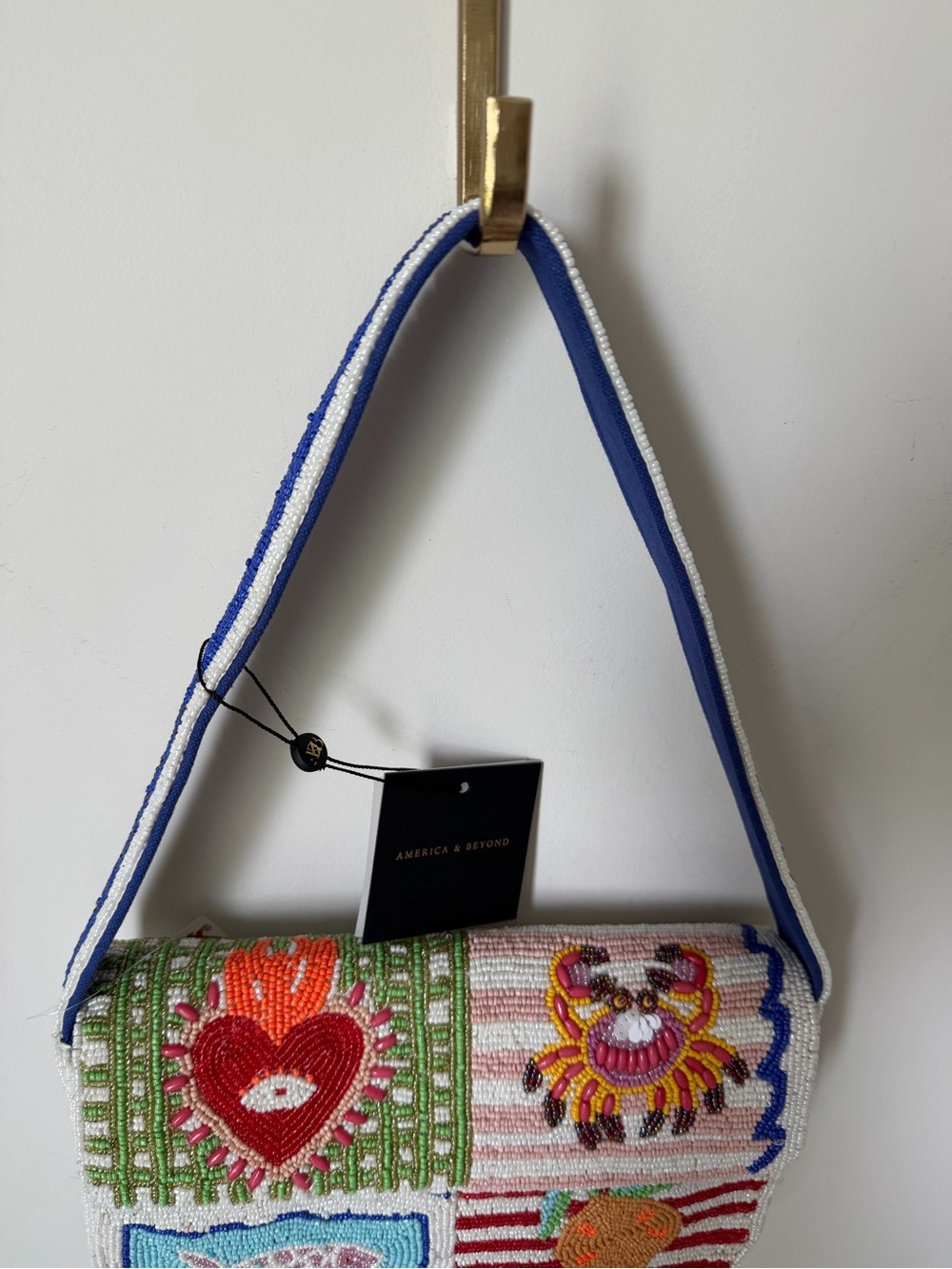 America & beyond Beaded fish crab colorful striped Shoulder Bag - Picture 6 of 8